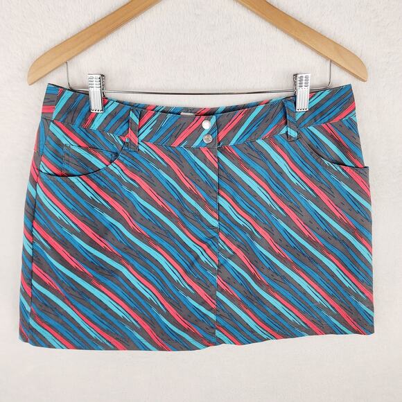 Slazenger Golf Skort Women 6 Blue Grey Pink Geometric 4 Pocket Zip & Snap - Picture 1 of 11